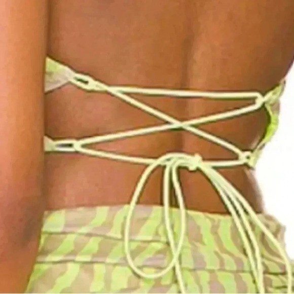HP🔥NWT Superdown Women's XS Cierra Halter Neck Top Lace Up Back Neon Green Tan - Picture 8 of 10